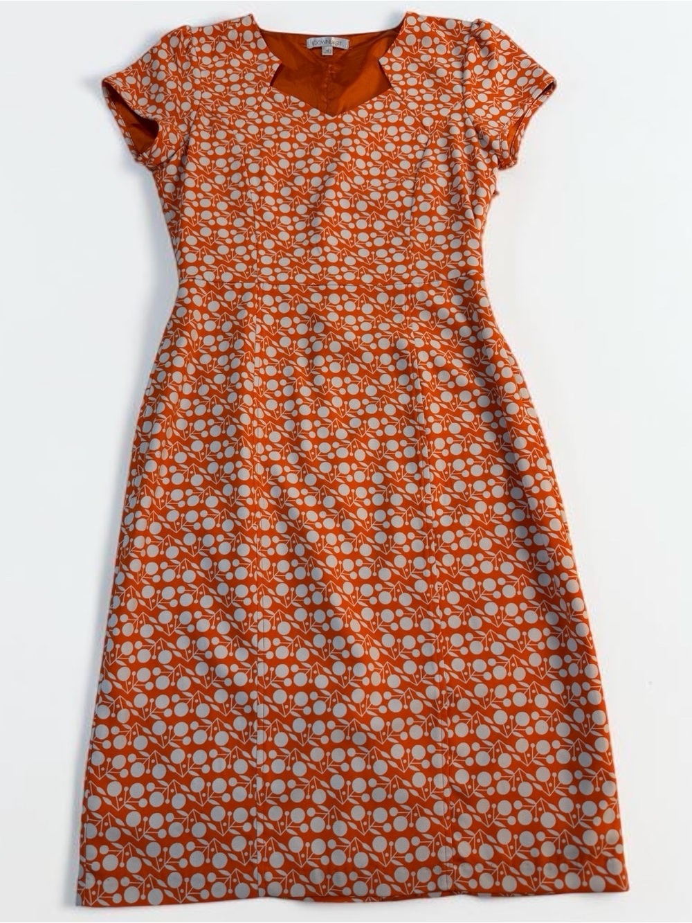 Downeast Orange Geometric Print Mod A Line Cap Sleeve Dress